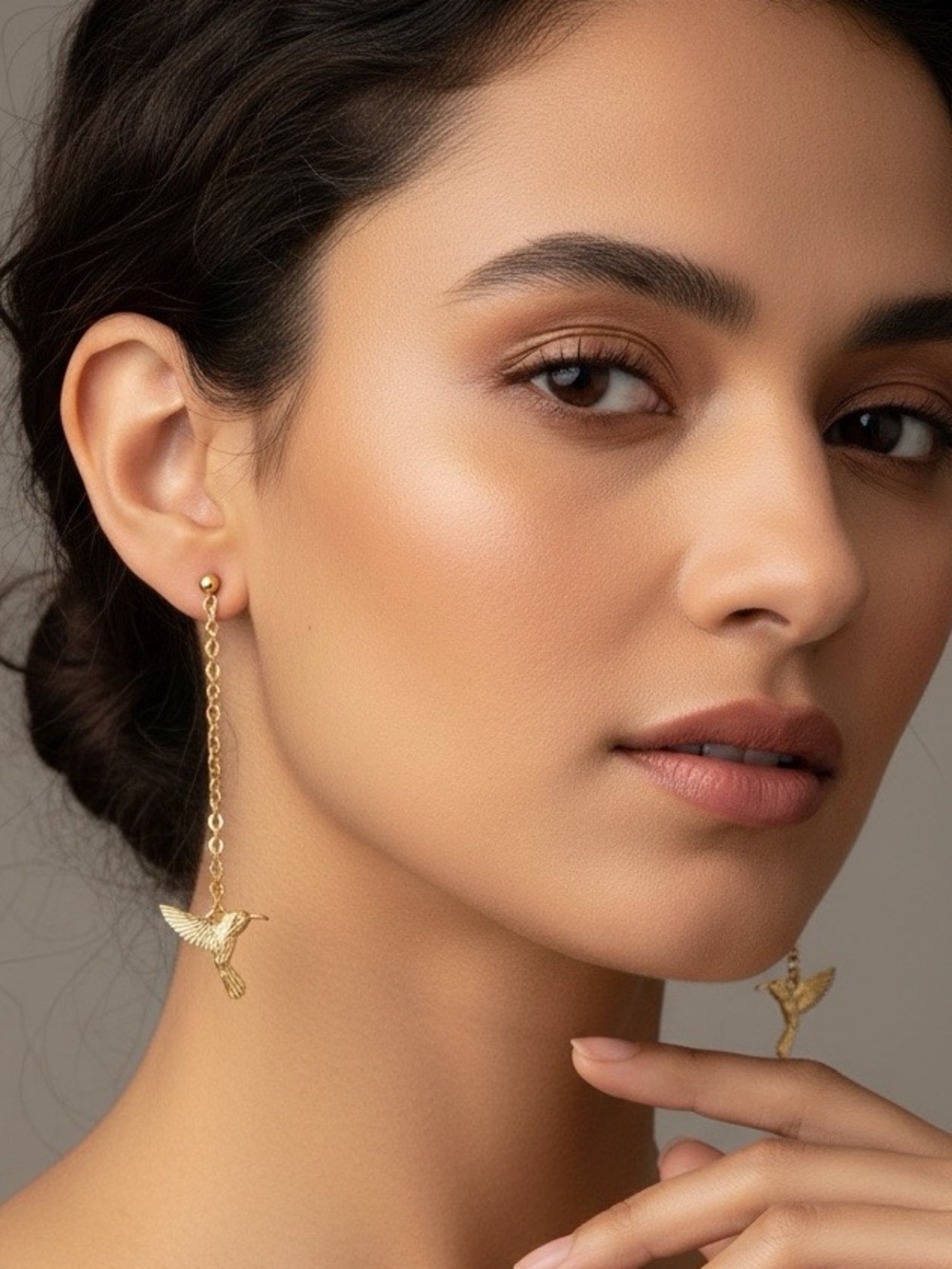 Delicate Gold Hummingbird Drop Earrings for Women